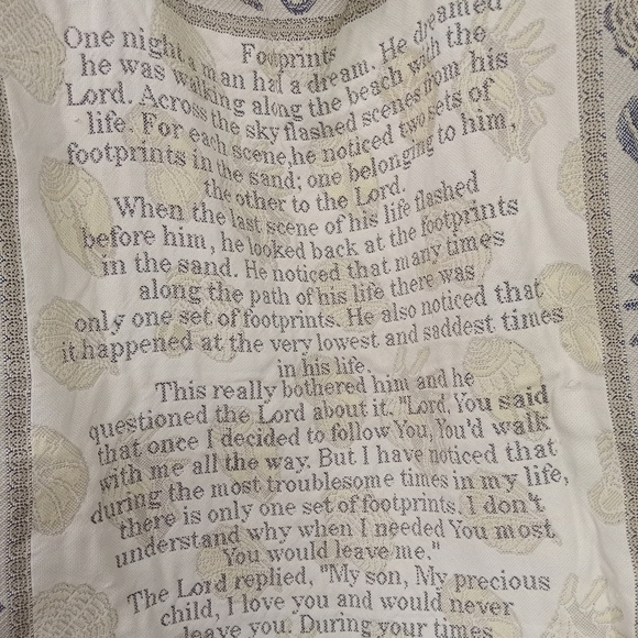 Vintage Seashell Woven Tapestry Throw Footprints in the Sand - Picture 3 of 7